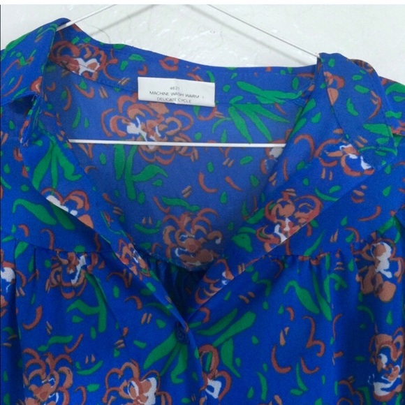Vintage 70s Retro Blouse Top Shirt Polyester Blue - Picture 4 of 4